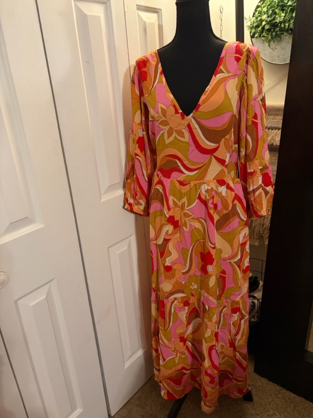 Billabong Bohemian Floral Maxi Dress in Pink and Brown